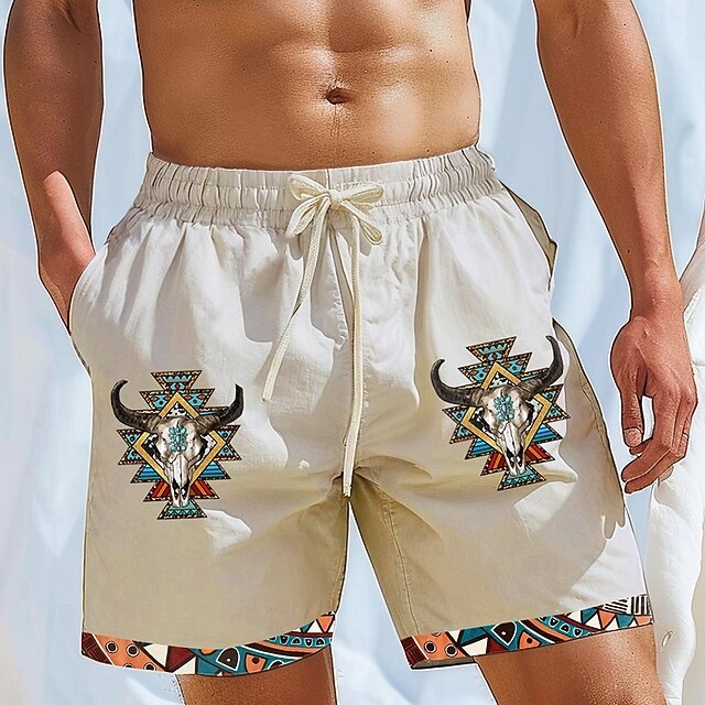 Men's Aztec Ethnic Cotton Linen Shorts Shorts Mid Waist Vintage Retro Vacation Dailywear Holiday Drawstring Pocket Elastic Waist Designer Clothing Apparel4