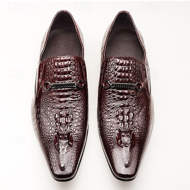  mocasini din imitație de piele pentru bărbați cu model de crocodil – pantofi eleganti cu slip-on cu cataramă metalică pentru afaceri și evenimente formale
