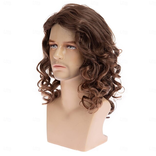 Wig for Men Long Curly Wavy Synthetic Halloween Costume Party Wig for