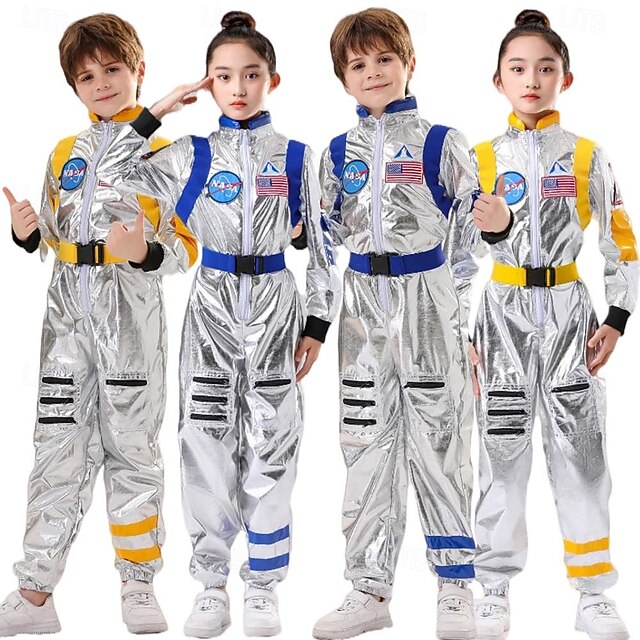 Astronaut Costume Jumpsuit Carnival Costume Onesie Group Costumes Silver Space Suit for Kid's Boys Girls' Party Easy Carnival Costume 9