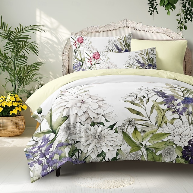  100% Cotton Duvet Cover Set Floral Pattern Comforter Set Soft 3-Piece Luxury Bedding Set Home Decor Dusk Bedding Gift King Queen Full Size