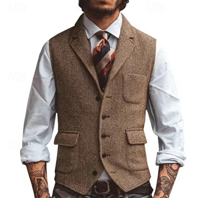  בגדי ריקוד גברים וסט Gilet חופשה יומי פגישה (דייט) אופנתי יום יומי קיץ & אביב כפתורים כיס פוליאסטר נוח אחיד חזה יחיד כפתור יחיד דש רגיל כסף חום כהה שחור שמפניה אֵפוֹד