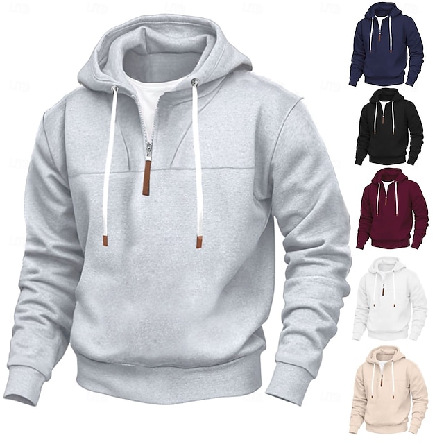  Men's Hoodie Quarter Zip Hoodie Black White Red Navy Blue Khaki Hooded Plain Sports & Outdoor Daily Holiday Streetwear Cool Casual Spring &  Fall Clothing Apparel Hoodies Sweatshirts 