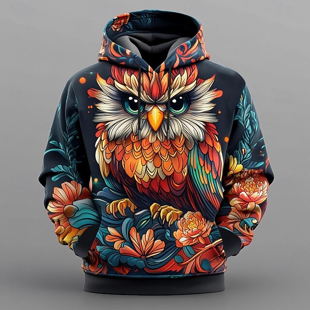 Men's Owl Hoodies Sweatshirt Cool Party Long Sleeve Crew Neck Club Streetwear Black Drawstring Fall Winter Designer4