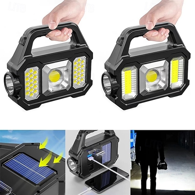  1 lampe de poche portative COB haute luminosité pour l'extérieur, projecteur multifonctionnel pour camping solaire, utilisation en extérieur