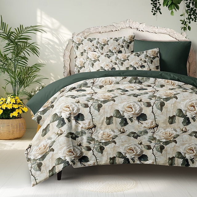  artistieke bloemen dekbedovertrekset elegant bloemenontwerp voor een vleugje verfijning in uw slaapkamer. Gemaakt van zachte, duurzame en ademende stof voor comfort het hele jaar door