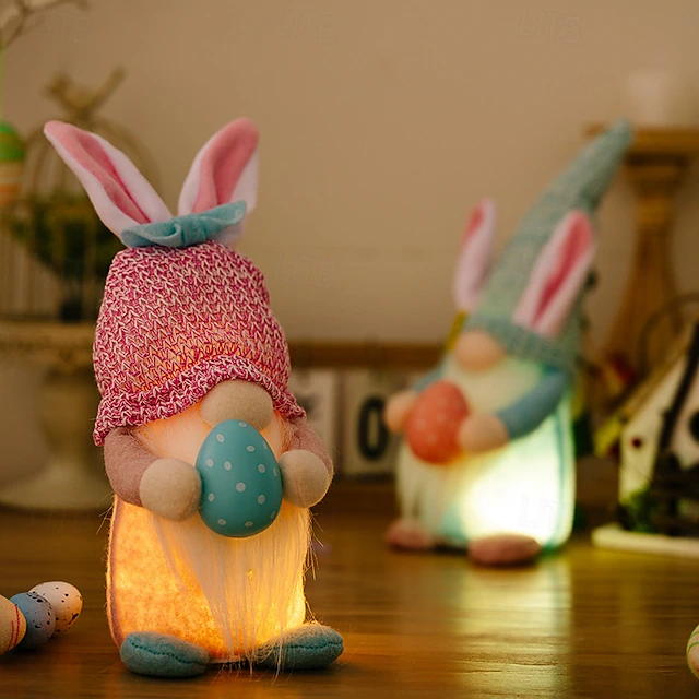2 Pack Easter Decorations LED Lighted Faceless Gnome Dolls with Bunny ...