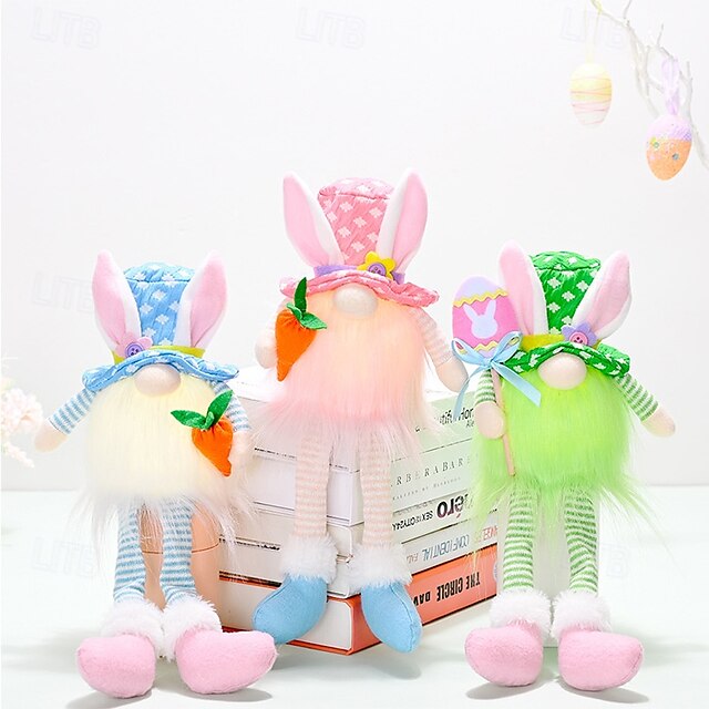  1 Pc Easter Long Leg Rabbit with Light, Faceless Child, Dwarf Doll, Carrot Resurrection Egg, Easter Indoor Party, Restaurant Atmosphere Decoration