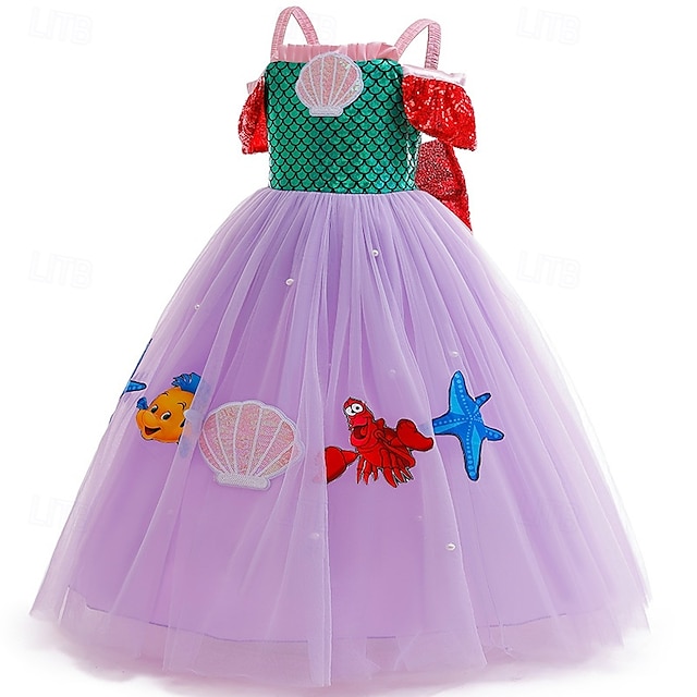  Little Mermaid Princess Ariel Aqua Princess Dress Costume Flower Girl Dress Movie TV Theme Costumes Movie Cosplay for Girls' Kid's Carnival World Book Day Performance Event / Party