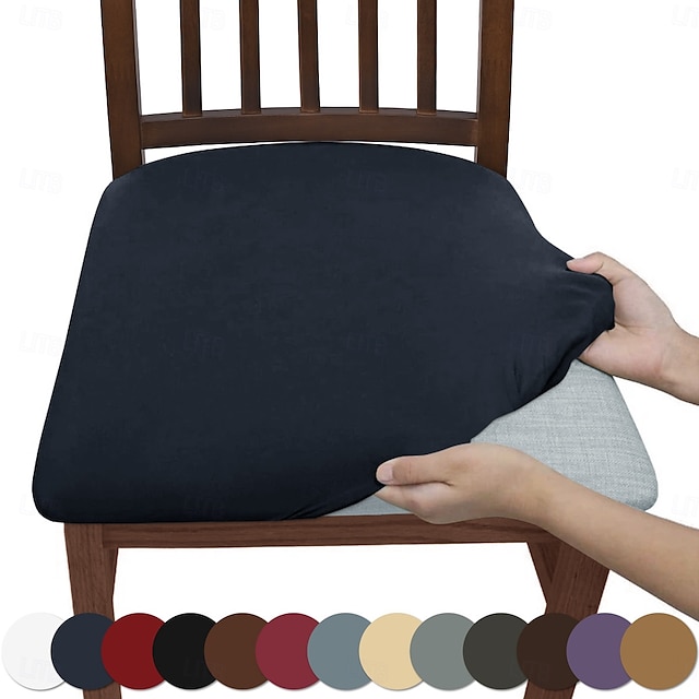  Chair Seat Covers Soft Dining Chair Cover Stretch Removable Dining Room Chair Covers for Dining Room Kitchen Velvet Seat Covers for Dining Room