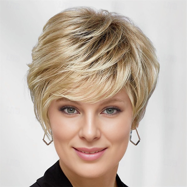  Syntetické paruky Volný S ofinou na stroji Paruka Blonďatá Krátký A1 A2 A4 Umělé vlasy Dámské Měkký povrch Módní Snadné přenášení Blonďatá Hnědá Stříbrná