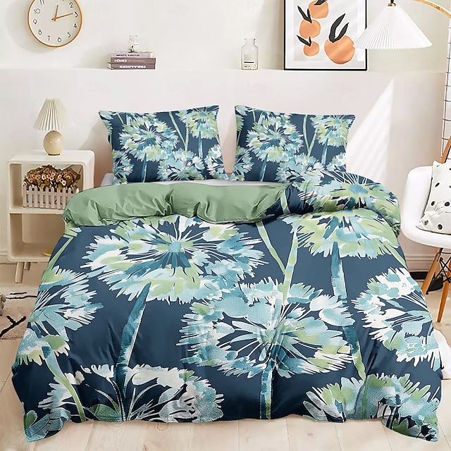  blått bläck illustration blomma 3-delat påslakanset för hotellrum gästrum hotell sängkläder bekvämt set 1 påslakan 2 örngott