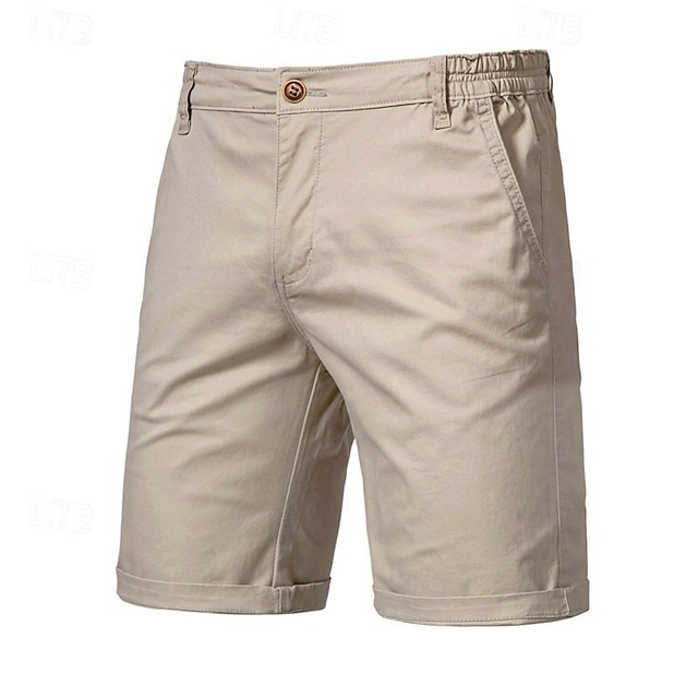  Men's Cargo Pants Buttons Pocket Solid Color Breathable Outdoor Short Outdoor Party Business Simple Classic Style Black White Micro-elastic