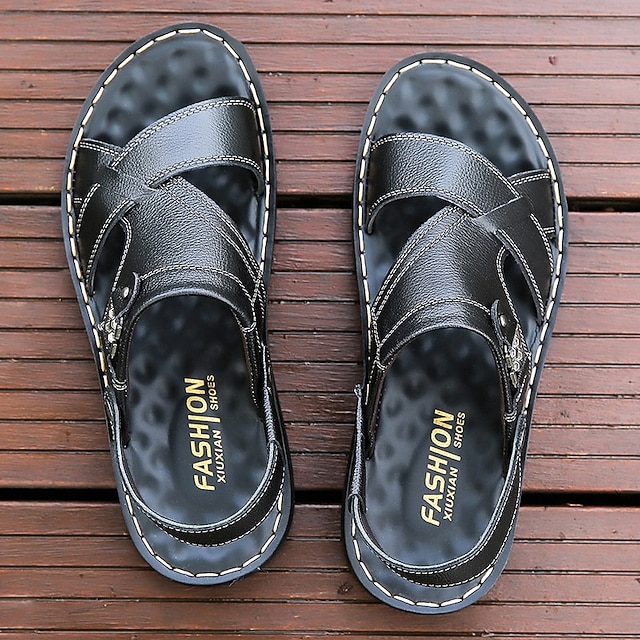  brune sandaler i imiteret læder til mænd - åben tå-design med krydsrem og justerbar rem bagpå for behageligt afslappet sommertøj