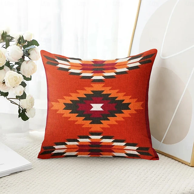 Farmhouse Style Geometric Pillow Case Pillow Covers Terracotta Southwestern Cushion Case Decorative Aztec Print Ethnic Home Decor 48