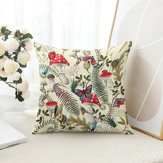  Capa Decorativa de Almofadas de Insetos Florais 1PC Capa de Almofada Quadrada Macia para Sofá do Quarto Sala de Estar Primavera Verão
