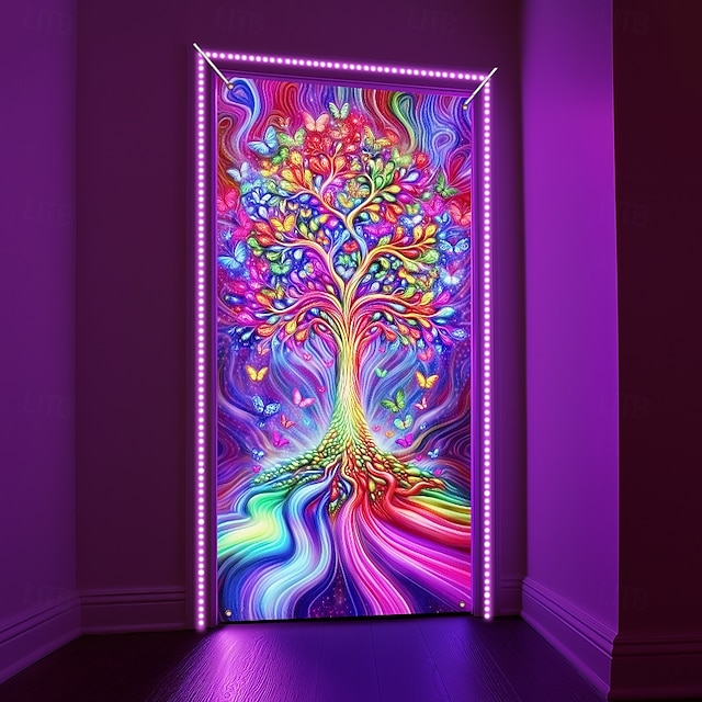  Svartlys Dørdekorasjoner Dørdeksler Glowe i mørket Livets Tre Dør Tapestry Dør Gardin Dekorasjon Bakgrunn Innendørs/Utendørs Dørbanner Frontdør Gårdsbruk