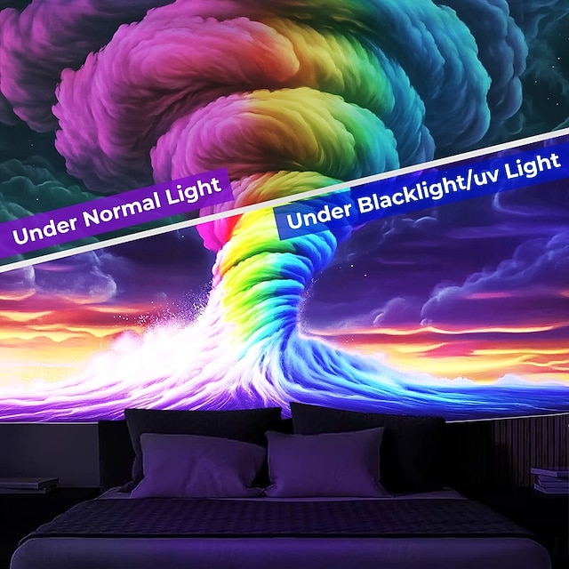  Blacklight Tapestry Glow in the Dark Glow Party UV Reactive Trippy Misty Tornado Nature Landscape Hanging Tapestry Wall Art Mural for Living Room Bedroom