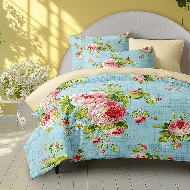 100% Cotton Duvet Cover Set Floral Pattern Set Soft 3-Piece Luxury Bedding Set Home Decor Gift King Queen Duvet Cover 15