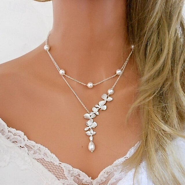  colier imitație de perle crom moda femeilor personalizat artistic colier stratificat pentru nuntă ziua îndrăgostiților invitat la nuntă