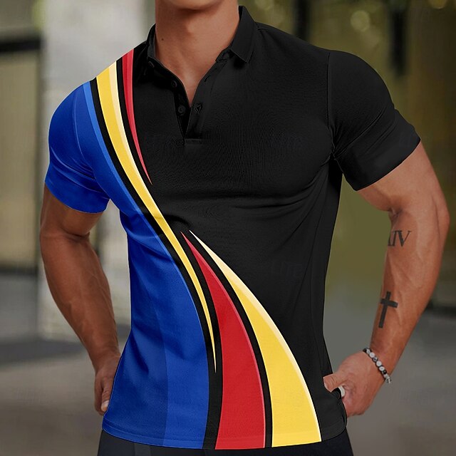  Homme Géométrique Ligne Polo Manche Courte Polos Chemises à Col Vêtement décontracté de travaile Extérieur Tenue quotidienne Vêtements de maison Impression 3D Été Printemps Automne Bleu Vert Gris
