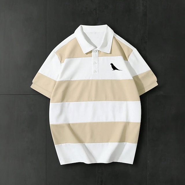 Per uomo A righe Polo da rugby Manica Corta Magliette polo Camicie con Colletto Casual Scuola All'aperto Athleisure Abbigliamento quotidiano Stampa 3D Estate Primavera Autunno Bianco