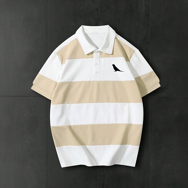 Men's Striped Rugby Polo Short Sleeve Polo Shirts Collared Shirts Casual School Outdoor Athleisure Daily Wear 3D Print Summer Spring Fall White3