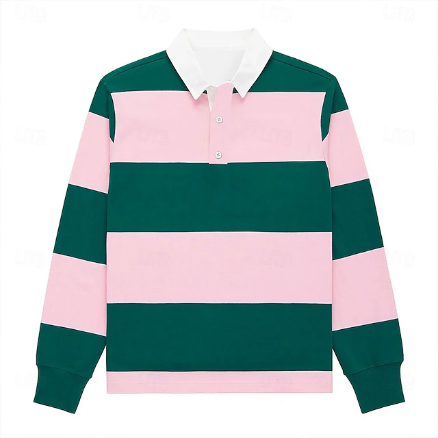 Men's Striped Rugby Polo Long Sleeve Polo Shirts Collared Shirts Sportswear Casual School Outdoor Athleisure 3D Print Spring Fall Winter Green4