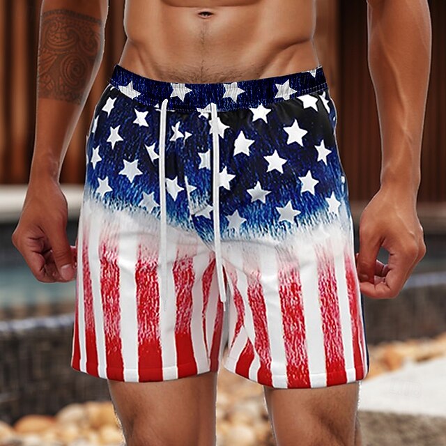 Men's American Flag Patriotic Swim Shorts Board Shorts Swimming Trunks Mid Waist Streetwear Hawaiian Vacation Holiday Beach Wear Side Pockets Mesh Lining Elastic Drawstring Waist Designer Clothing4