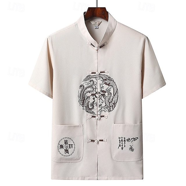  Per uomo Camicia Camicia Estiva Camicia casual Camicia da Spiaggia Camicia con Bottoni Rosso Blu marino Verde Grigio chiaro Grigio scuro Manica Corta Drago Collo alla coreana Vacanza Camicia hawaiana