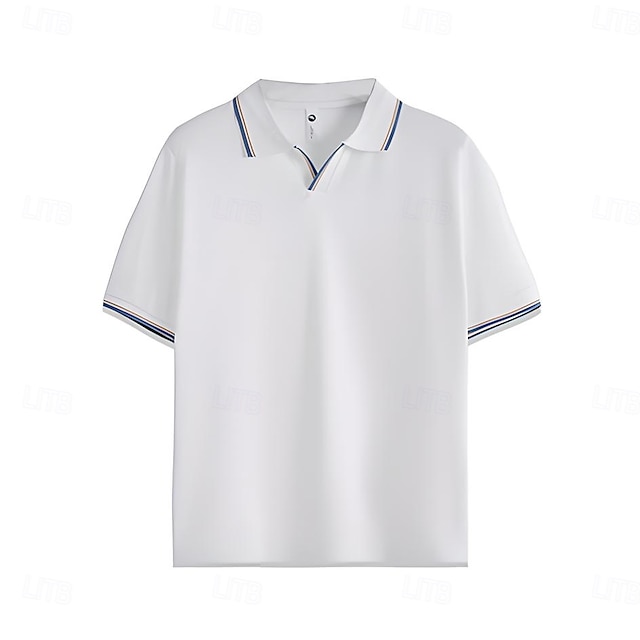 Herr T-shirt Kortärmad Vik-över krage V-hals Sommar Vår Semester Vintage Neutral Rand-Trim Färgblock Skola Träning Utomhus Svart Vit Stengrön Topp t-shirt för män
