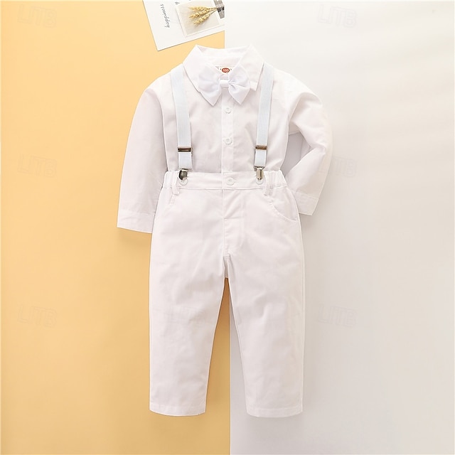  3 Pièces Costume de Porteur d'Alliance  Garçon Enfants Bébé Chemise & Pantalon Ecole Formel Soirée basique Décontractées Doux Couleur unie Col en V Blanche Coton