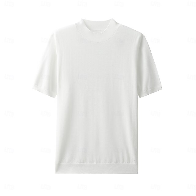  Herr T-shirt Mock turtleneck Kortärmad Rund hals Hög krage Sommar Vår Stickat Semester Vintage Stickat Skola Träning Utomhus Mörkgrå Sjöblå Svart Topp t-shirt för män