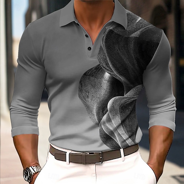  Herren Geometrisch Golfshirt Langarm Polo-Shirts Hemden mit Kragen Lässig Business-Casual Straße Athleisure Outdoorbekleidung Ferien Knöpfe 3D-Druck Frühling Herbst Winter Blau Grün Grau