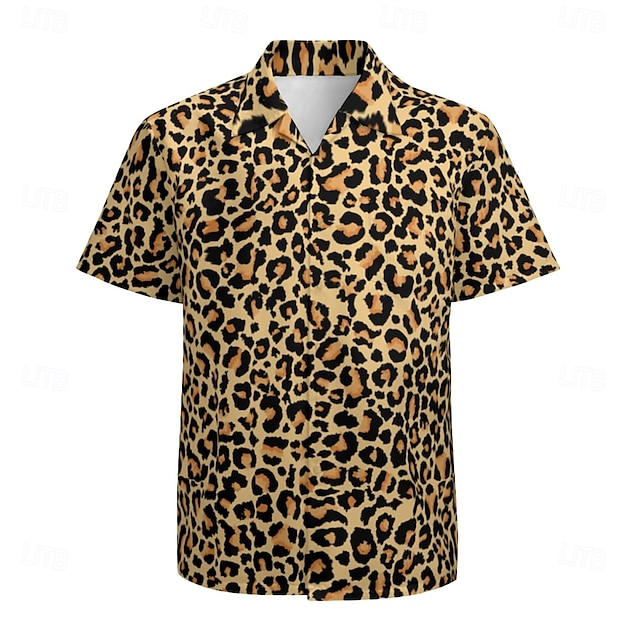  Retrò Vintage Anni '70 Camicia Camicia Aloha Hippie Disco Leopardo Per uomo Vacanza Feste Parata dell'Orgoglio Adulti Camicia