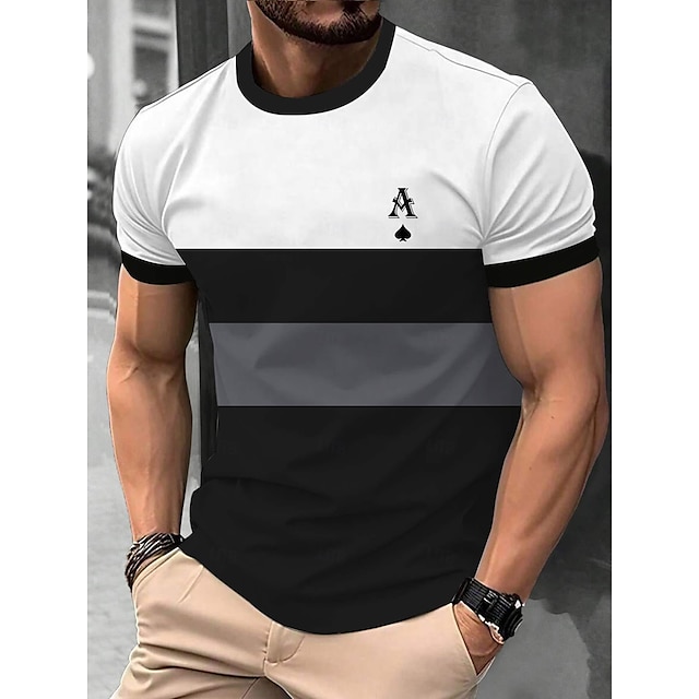  Herr T-shirts Kortärmad tröja T-tröja Kortärmad Rund halsringning Vår & Höst brevtryck Mode Designer Färgblock Semester Gata Utekväll Svart Röd Topp t-shirt för män