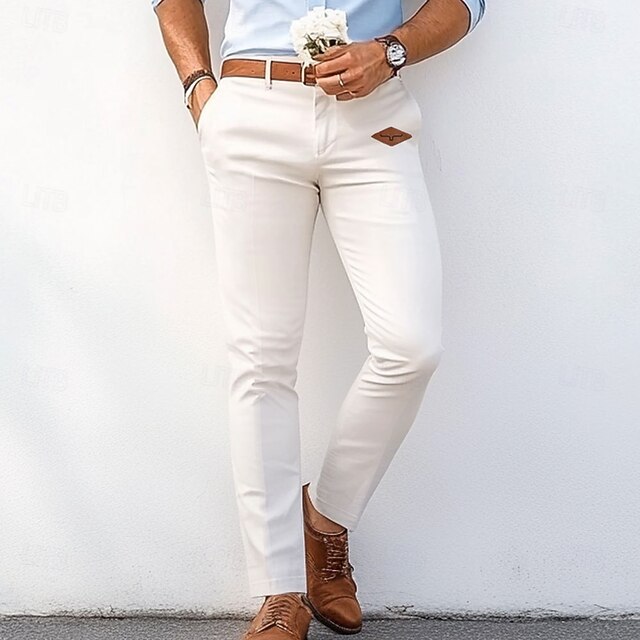 Men's Cow Print Dress Pants Trousers Mid Waist Business Casual Outdoor Vacation Streetwear with Pockets Slim Fit Flat-Front Summer Spring 3D Print White4