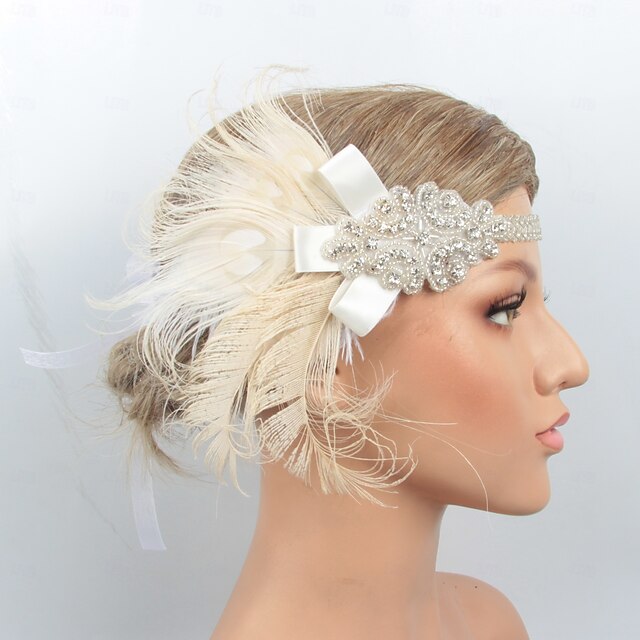 Retro / vintage 1920-tallet Hodeplagg Maskerade Flapperpannebånd i 1920-stil Den store Gatsby Charleston Fjær Kostyme Dame Halloween Karneval Maskerade Cocktailfest Skoleball Bryllupsfest Tenåring