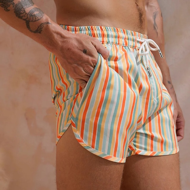  Homens Bermuda de Surf Shorts de Natação Calção Justo de Natação Calção Com Cordão Cintura elástica Listrado Conforto Secagem Rápida Curto Diário Feriado Piscina Moda Casual Amarelo Rosa