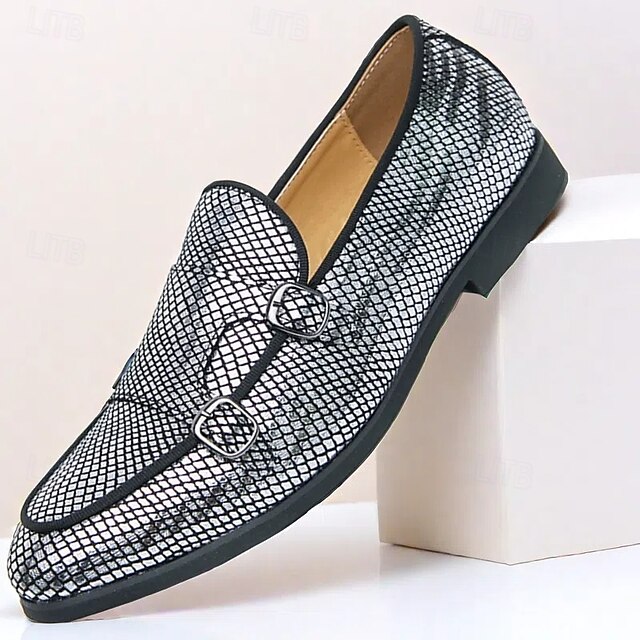  Mocassins de créateur pour hommes avec double boucle, tige en maille texturée, chaussures décontractées élégantes pour le travail et les occasions spéciales