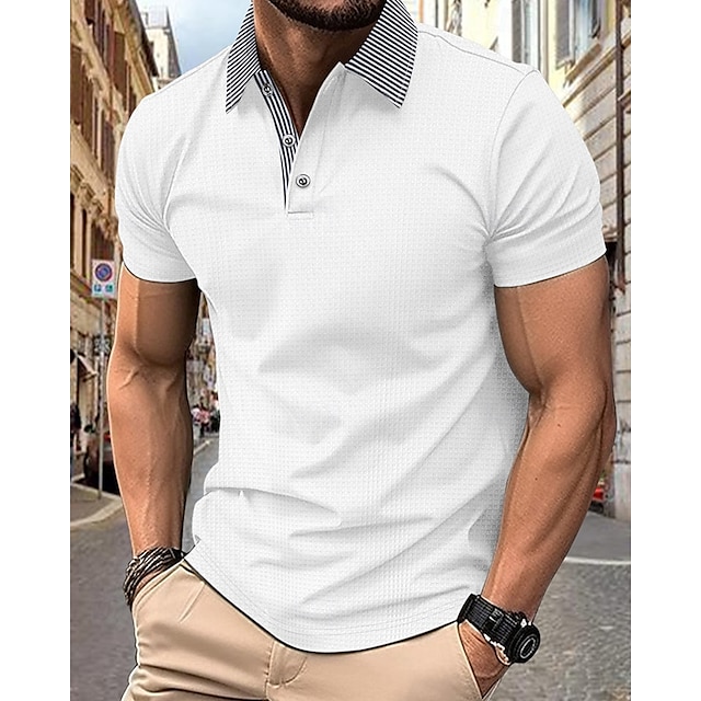  Per uomo Camicia da golf Golf Polo da golf Ufficio Informale Bavero Manica corta Essenziale Moderno Color Block Collage Bottoni Estate Primavera Standard Bianco Blu marino Azzurro cielo Cachi Camicia