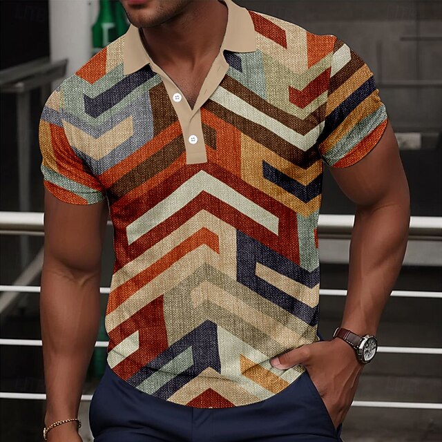 Men's Geometic Polo Short Sleeve Polo Shirts Collared Shirts Business Casual School Outdoor Daily Wear Home Wear 3D Print Summer Red4