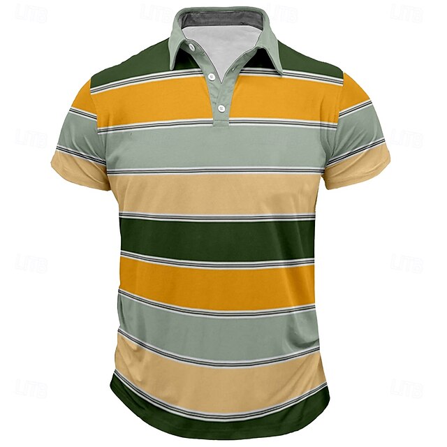  Herr Randig Rugby Polo Kortärmad Polotröjor Skjortor med krage Ledigt Skola Utomhus Sport Dagliga kläder 3D-utskrift Sommar Vår Höst Gul Rubinrött Blå