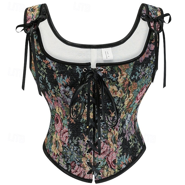  Retró Középkori Reneszánsz Fűző Prsluk Bustier Ren Faire Fűzős Virágos Jacquardszövet Női Kelta Fantasy királyi Mindszentek napja Farsang Parti Alkalmi / Napi LARP Felnőttek Fűző