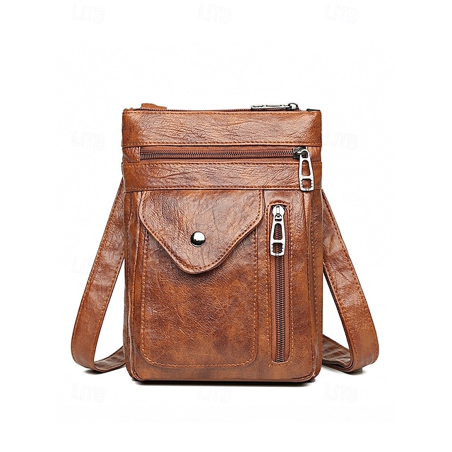  vintage crossbody-väska i konstläder för kvinnor - crossbody-väska med flera fickor för resor, arbete och fritid svart brungrön