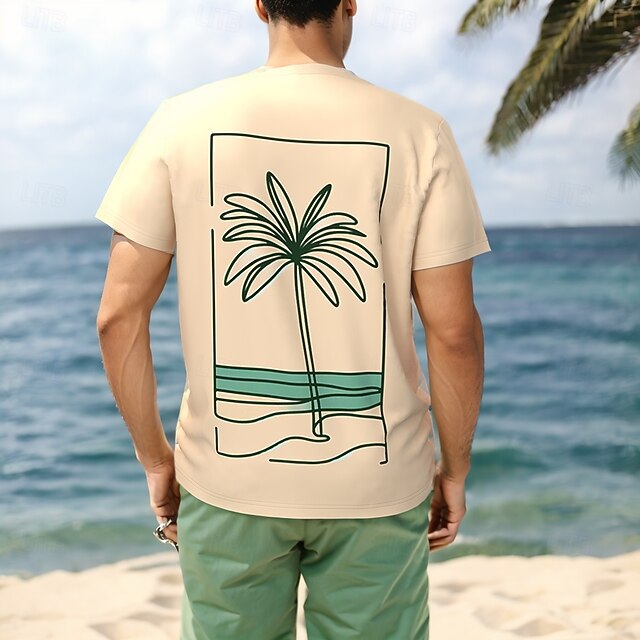 Men's Coconut Palm T Shirt Short Sleeve T shirt 3D Print Crew Neck Shirt Tropical Hawaiian Vacation Street Daily Khaki Summer Spring Clothing Apparel S M L XL XXL XXXL4
