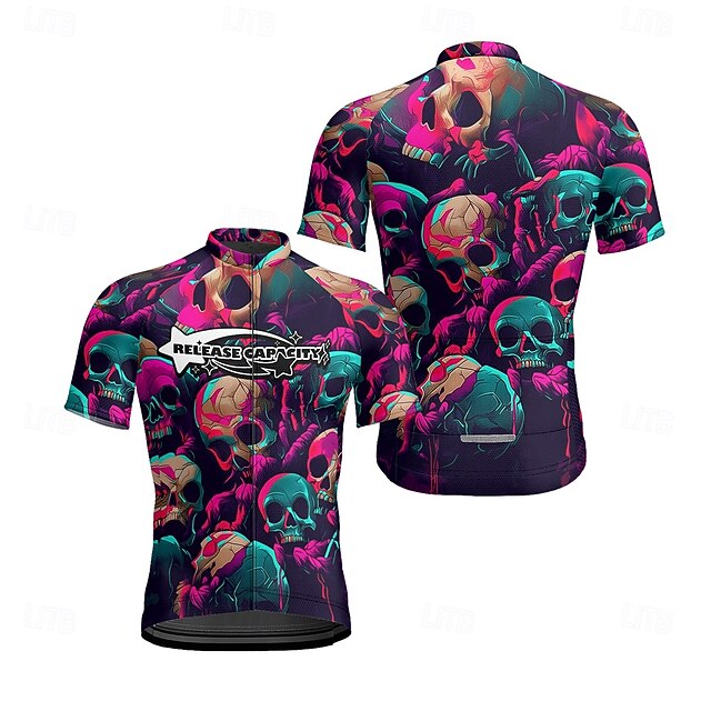  Homme Maillot de cyclisme Crâne Manche Courte Cyclisme T-shirt Maillot avec 3 poches arrière VTT Vélo tout terrain Séchage Rapide Design Anatomique Évacuation de l'Humidité Respirant Des sports