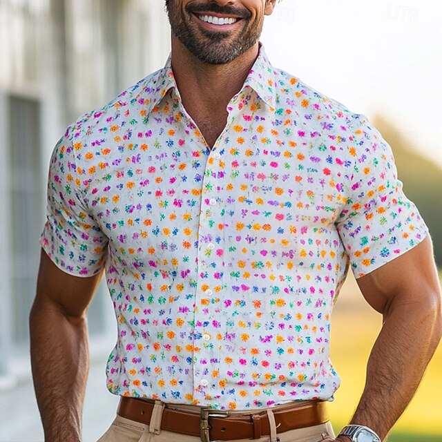 Men's Floral Print Flowers Shirt Button Up Shirt Short Sleeve Fashion Casual Vacation Holiday Beach Wear Summer Spring Turndown 3D Print Collared Shirts White4