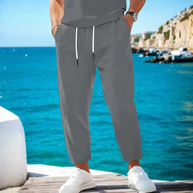  Per uomo Pantaloni di velluto a coste Pantaloni Pantaloni casual Tasche A cordoncino Vita elastica Liscio Traspirante Morbido Alla caviglia Formale Ufficio Attività commerciale Festività Moda Nero