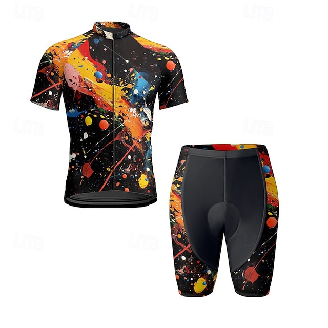  Herren Radtrikot mit Radhose fahrradbekleidung Kurzarm MTB Mountain Rennrad Schwarz Gelb Purpur Graffiti Fahhrad Spandex Sport Graffiti Bekleidung